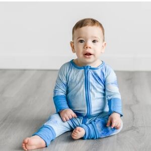 Little Sleepies Zippy Blue Watercolor Convertible Romper/Sleeper